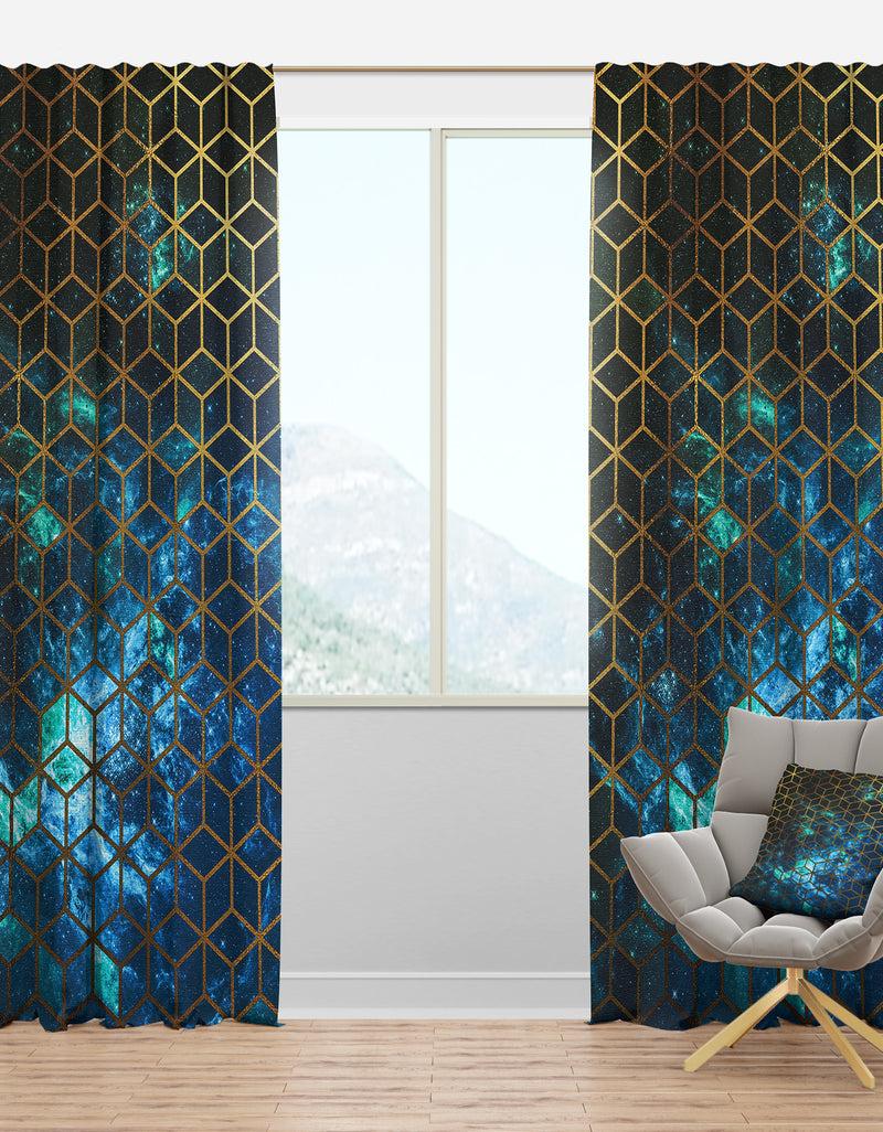 DesignQ Yellow Cubes over Blue Cosmic - Modern & Contemporary Curtain Panels