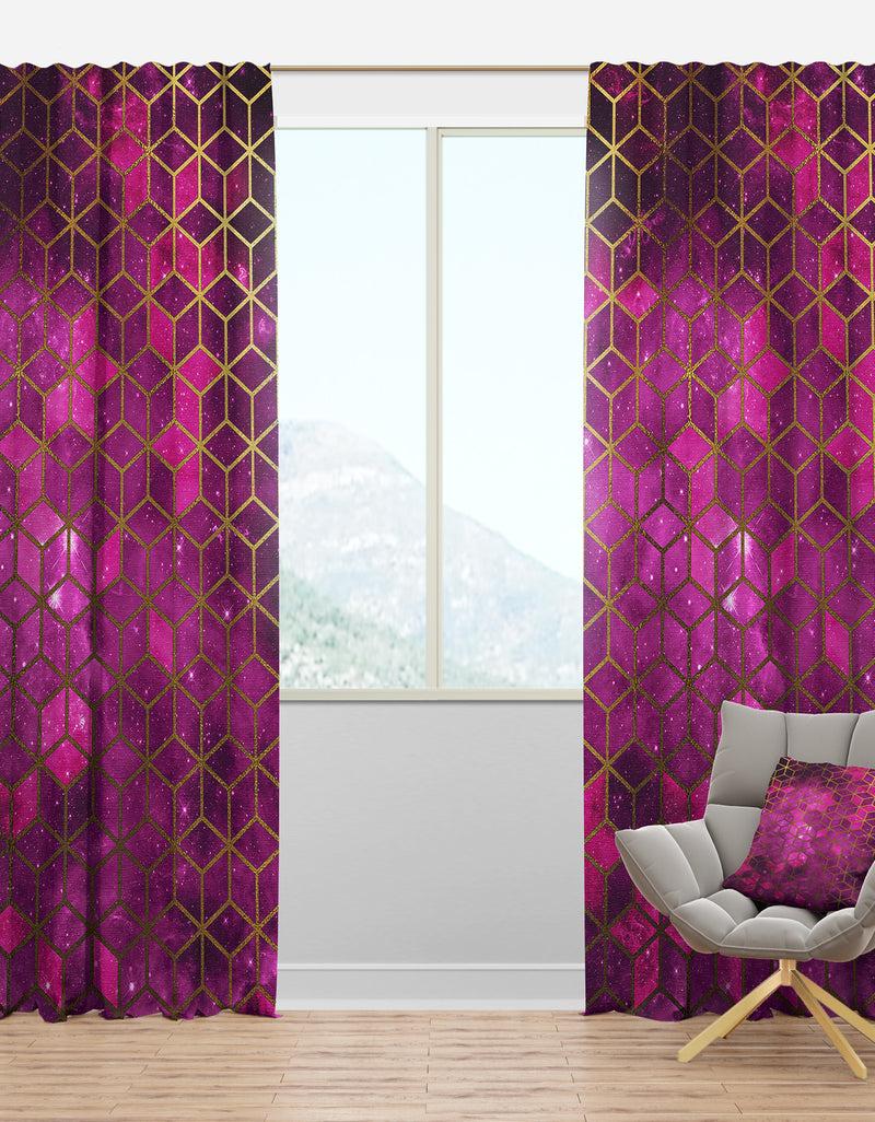 DesignQ Yellow Cubes over Pink Night Sky - Modern & Contemporary Curtain Panels