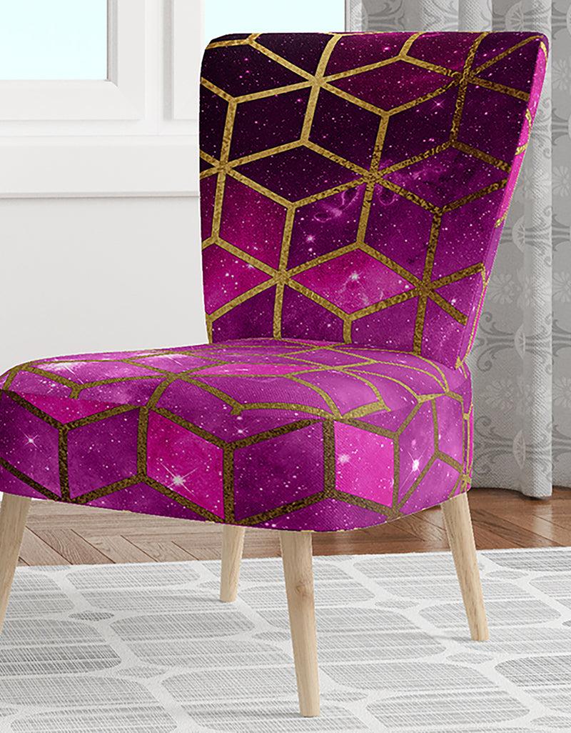 DesignQ Yellow Cubes Over Pink Night Sky - Upholstered Modern Accent Chair