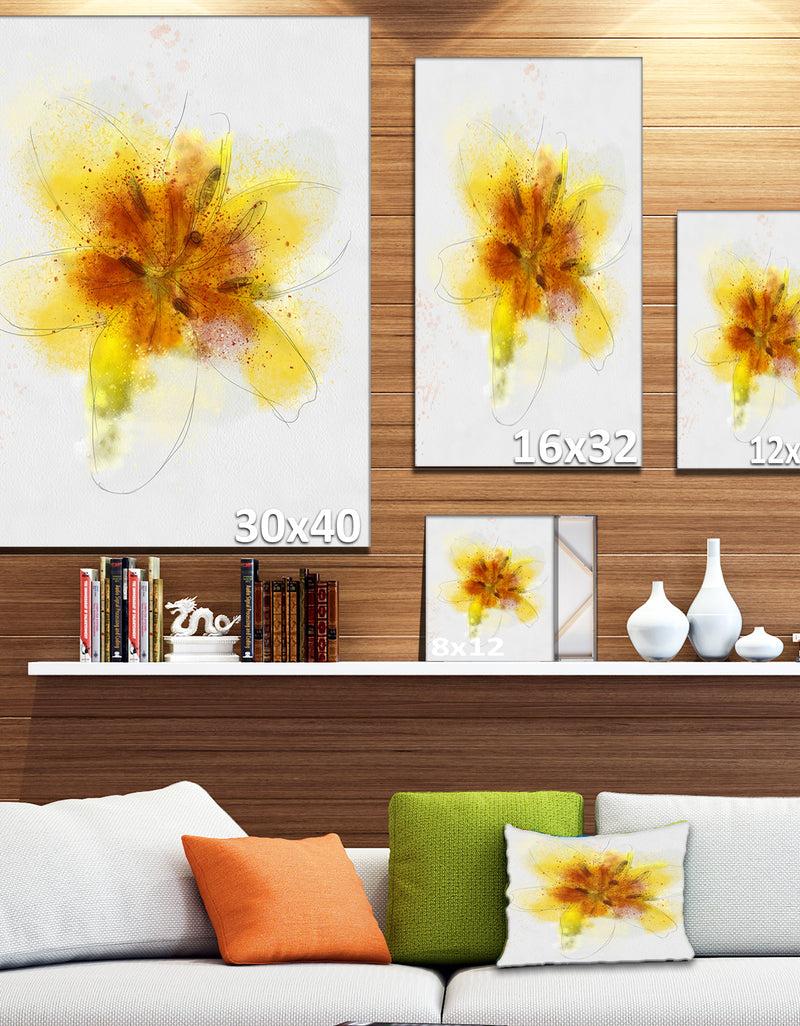 DesignQ Yellow Flower Sketch On White - Flower Artwork On Canvas