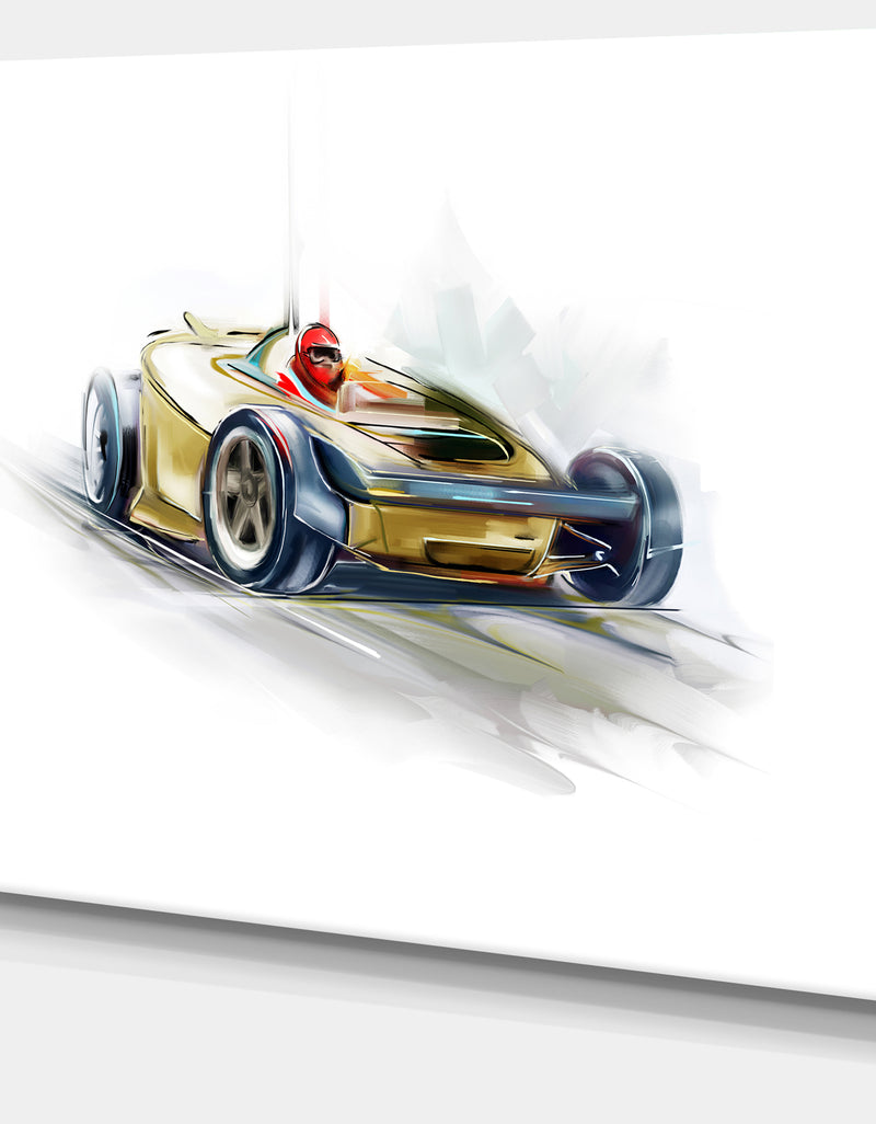 DesignQ Yellow Formula One Car - Digital Art Car Canvas Print