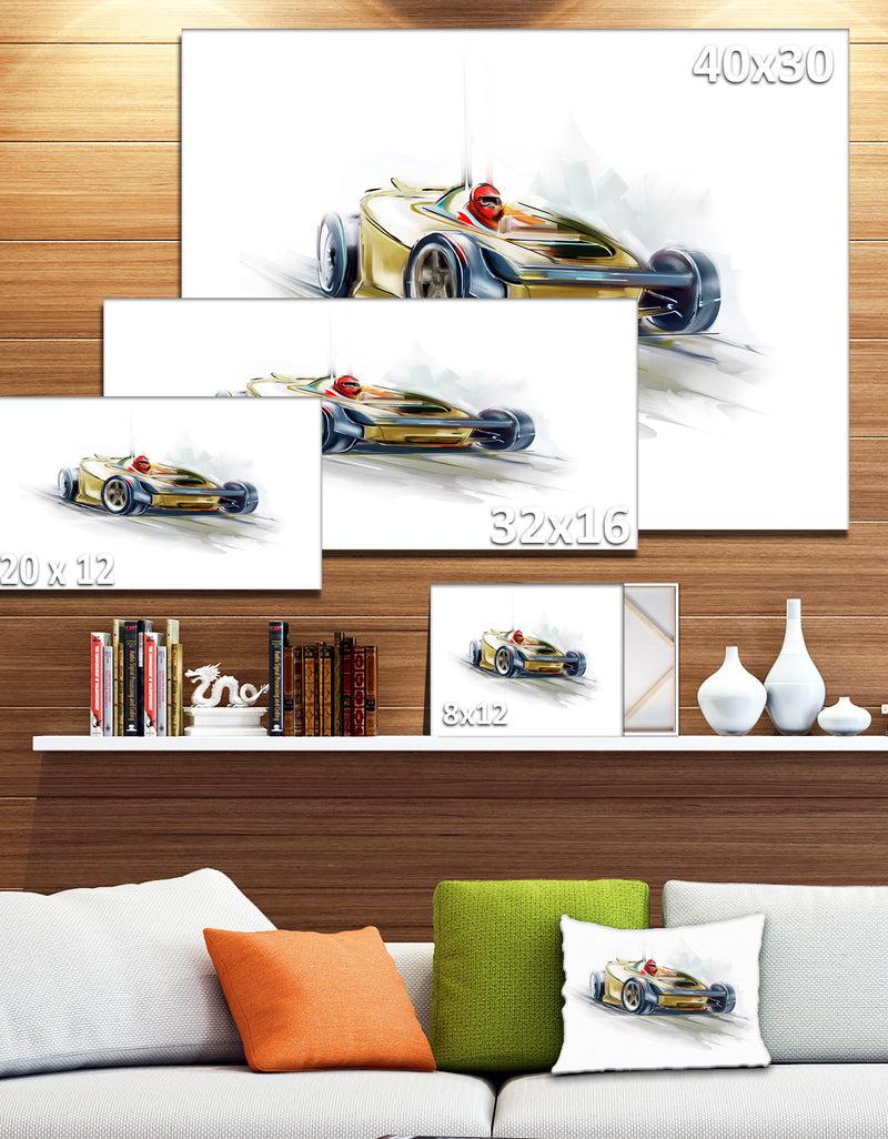DesignQ Yellow Formula One Car - Digital Art Car Canvas Print
