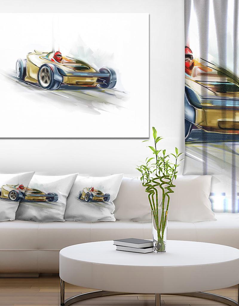DesignQ Yellow Formula One Car - Digital Art Car Canvas Print