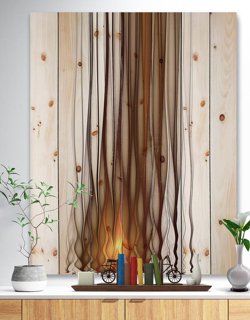 DesignQ Yellow Fractal Flames Pattern - Abstract Print on Natural Pine Wood