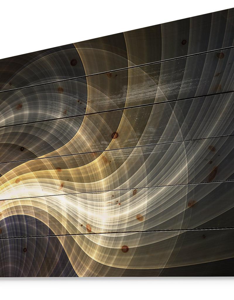 DesignQ Yellow Fractal Light Art - Abstract Print On Natural Pine Wood