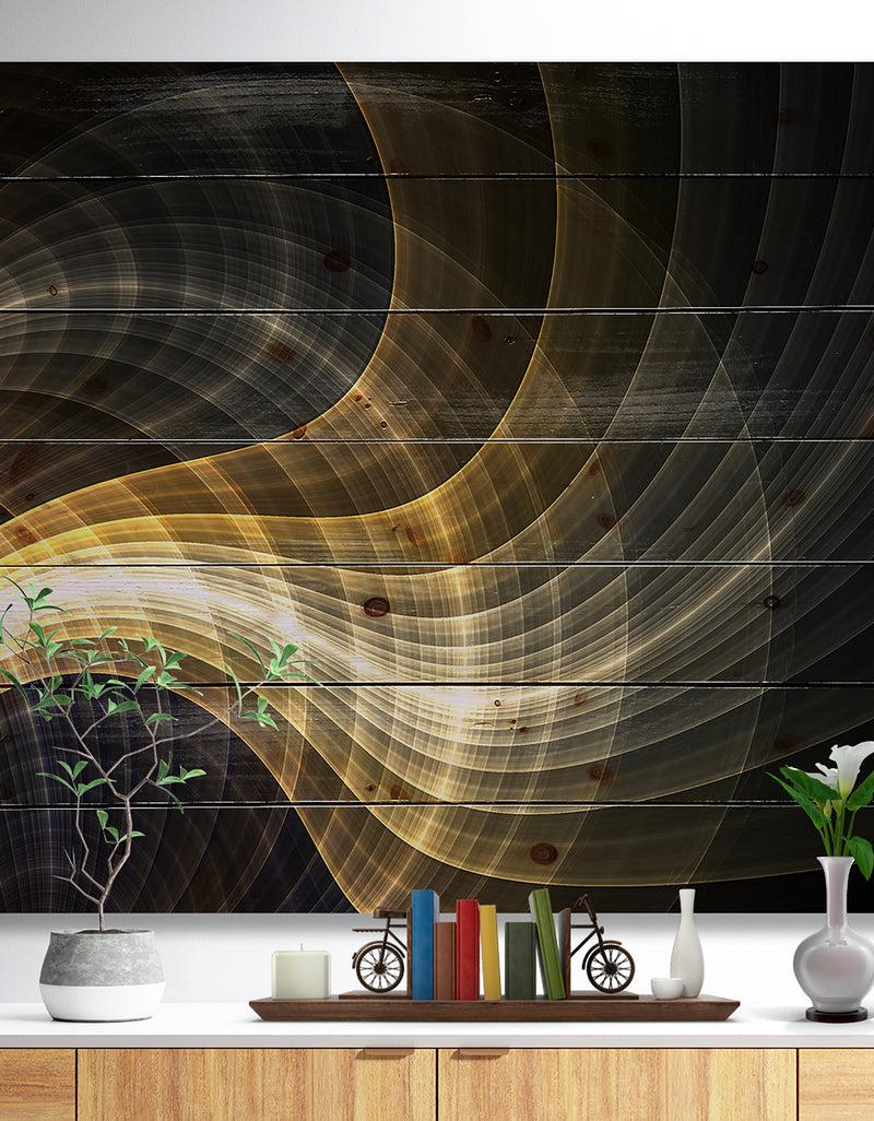 DesignQ Yellow Fractal Light Art - Abstract Print on Natural Pine Wood