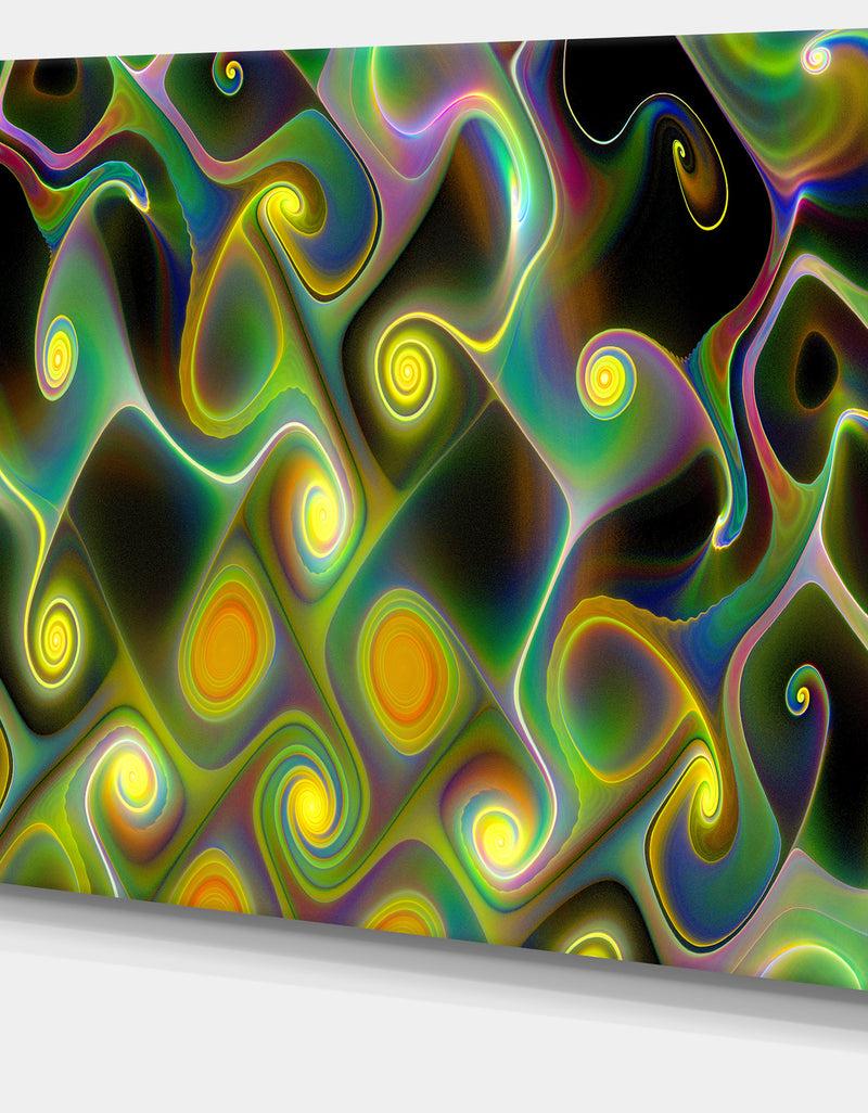 DesignQ Yellow Fractal Pattern With Swirls - Abstract Wall Art Canvas