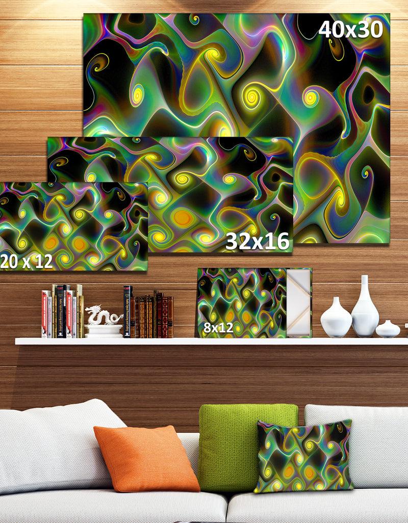 DesignQ Yellow Fractal Pattern With Swirls - Abstract Wall Art Canvas