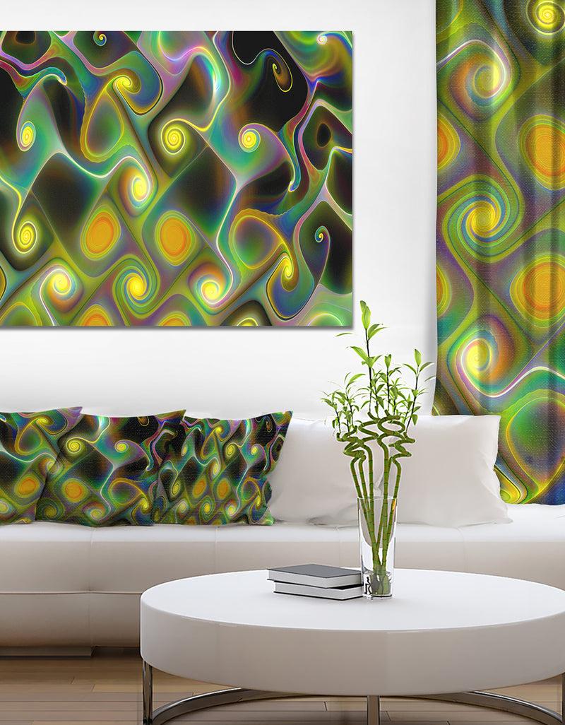 DesignQ Yellow Fractal Pattern With Swirls - Abstract Wall Art Canvas