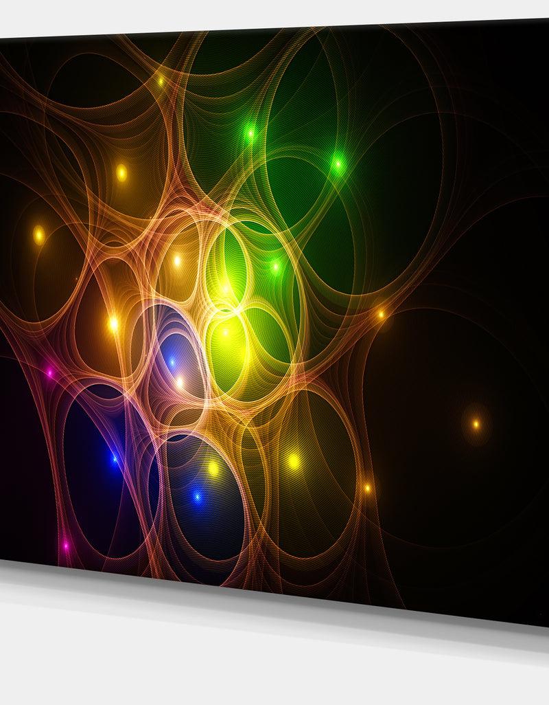 DesignQ Yellow Fractal Space Circles - Extra Large Abstract Canvas Art Print