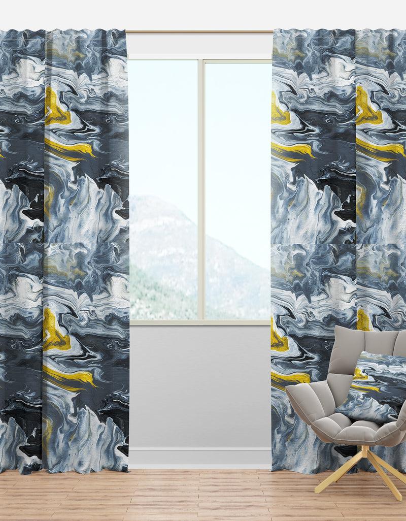 DesignQ Yellow grey and White Hand Painted Marble Acrylic - Mid-Century Modern Curtain Panels