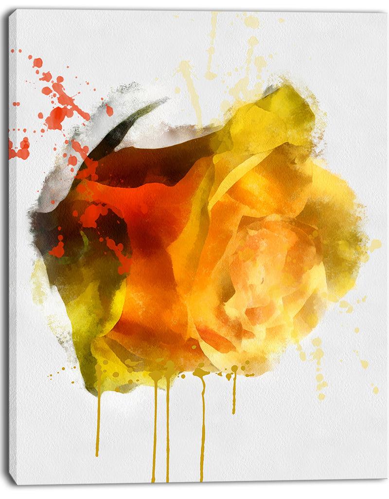 DesignQ Yellow Hand-drawn Rose On White - Flower Canvas Print Artwork