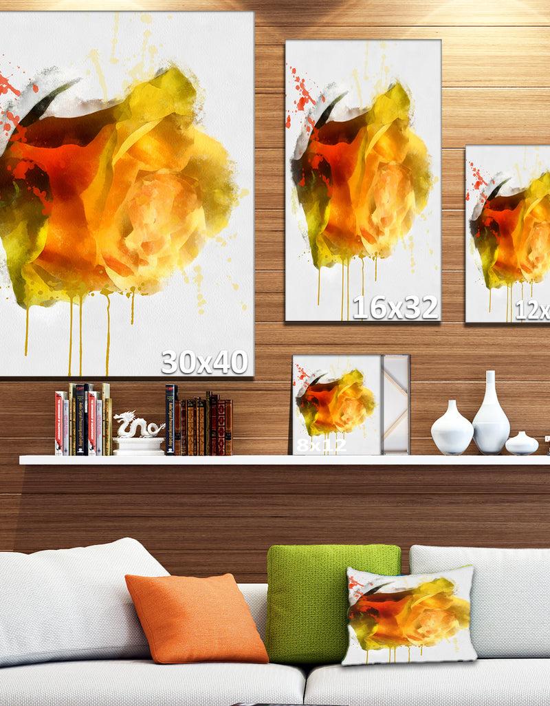 DesignQ Yellow Hand-drawn Rose On White - Flower Canvas Print Artwork