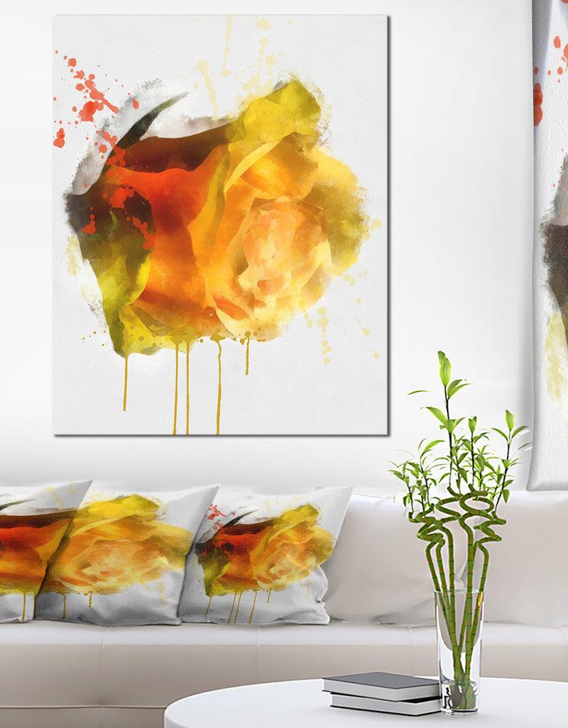 DesignQ Yellow Hand-drawn Rose on White - Flower Canvas Print Artwork