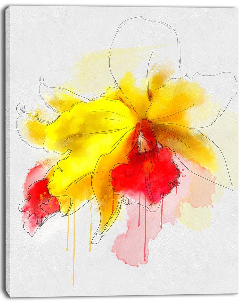 DesignQ Yellow Iris Flower With Red Splashes - Extra Large Floral Canvas Art