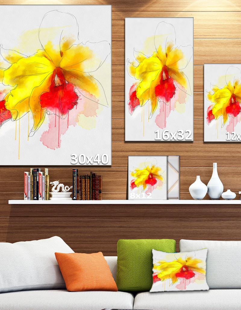 DesignQ Yellow Iris Flower With Red Splashes - Extra Large Floral Canvas Art