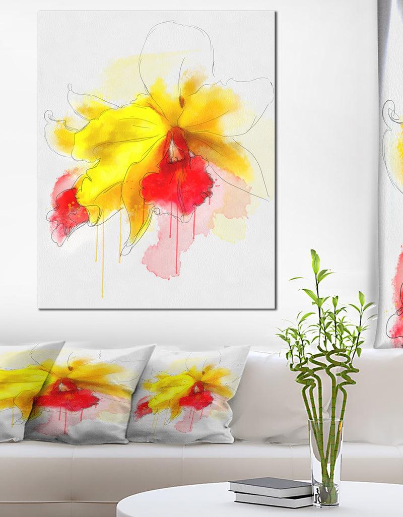 DesignQ Yellow Iris Flower With Red Splashes - Extra Large Floral Canvas Art