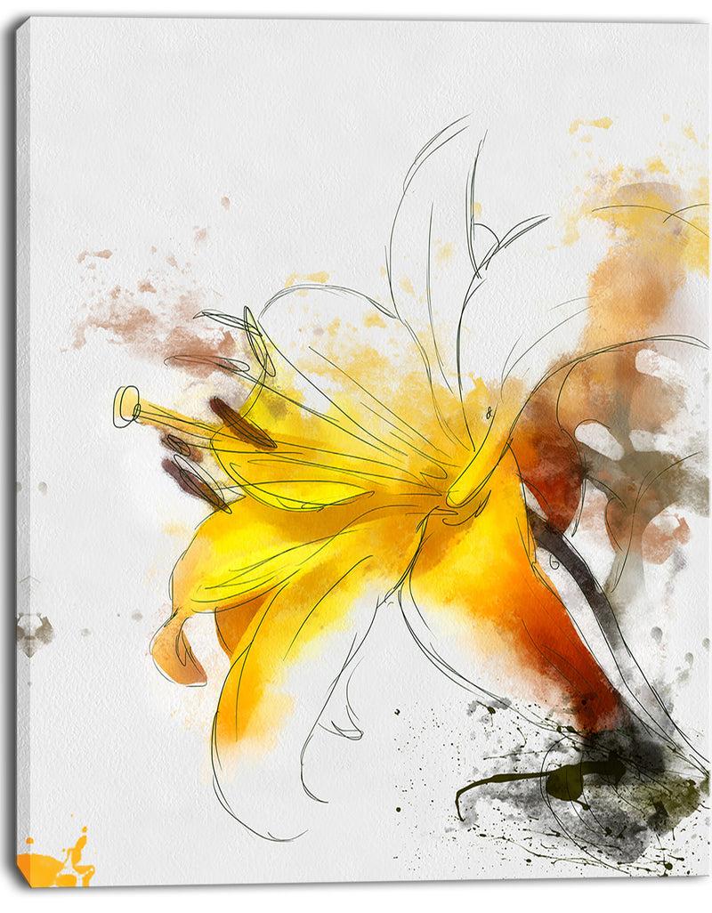 DesignQ Yellow Lily Sketch Watercolor - Modern Floral Canvas Wall Art