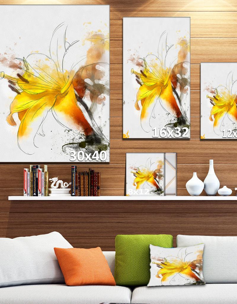 DesignQ Yellow Lily Sketch Watercolor - Modern Floral Canvas Wall Art
