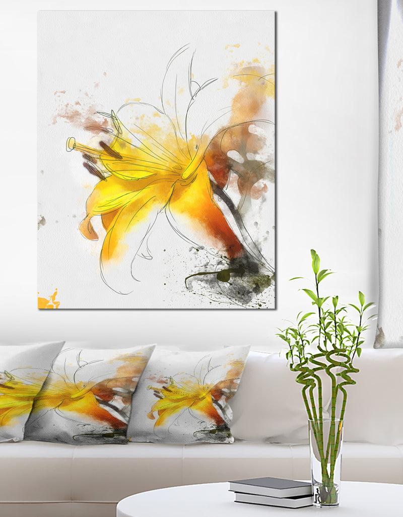 DesignQ Yellow Lily Sketch Watercolor - Modern Floral Canvas Wall Art