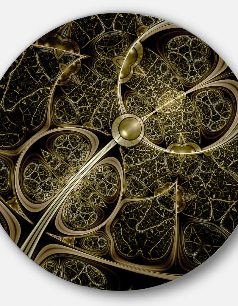 DesignQ Yellow Metallic Fabric Pattern - Digital Art Circle Wall Art
