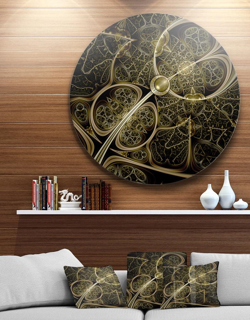 DesignQ Yellow Metallic Fabric Pattern - Digital Art Circle Wall Art