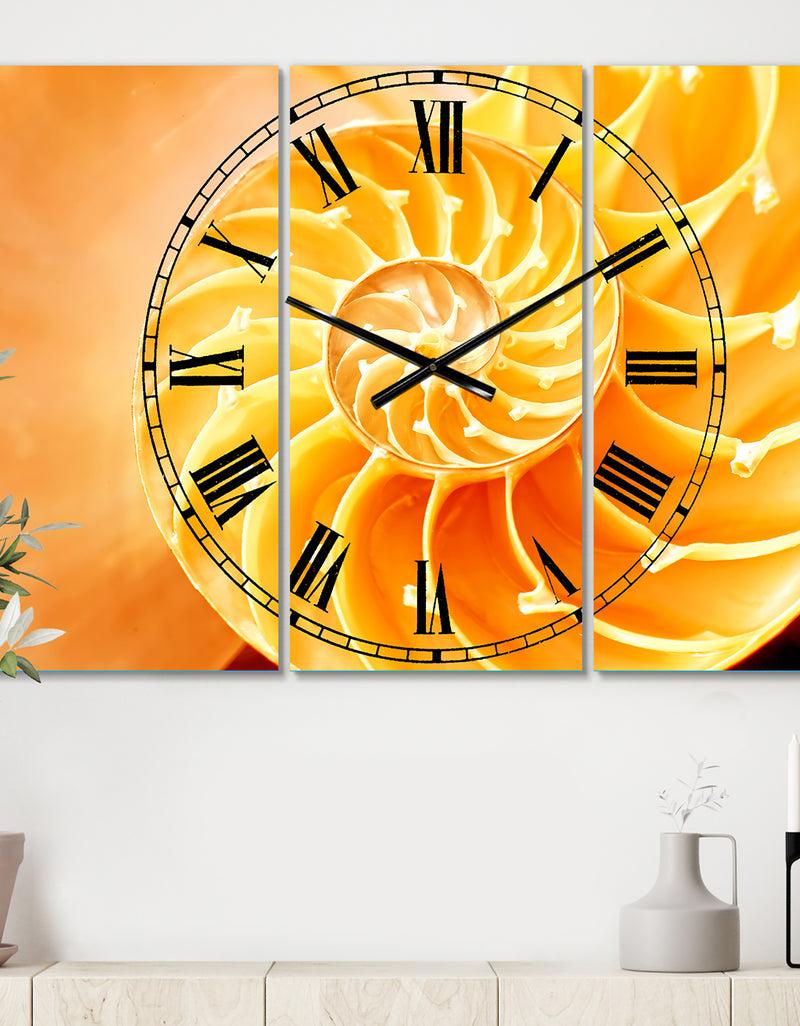 DesignQ Yellow Nautilus Shell - Cottage 3 Panels Large Wall CLock