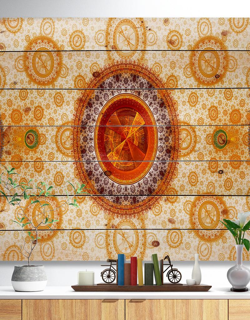 DesignQ Yellow Psychedelic Relaxing Art - Abstract Print on Natural Pine Wood