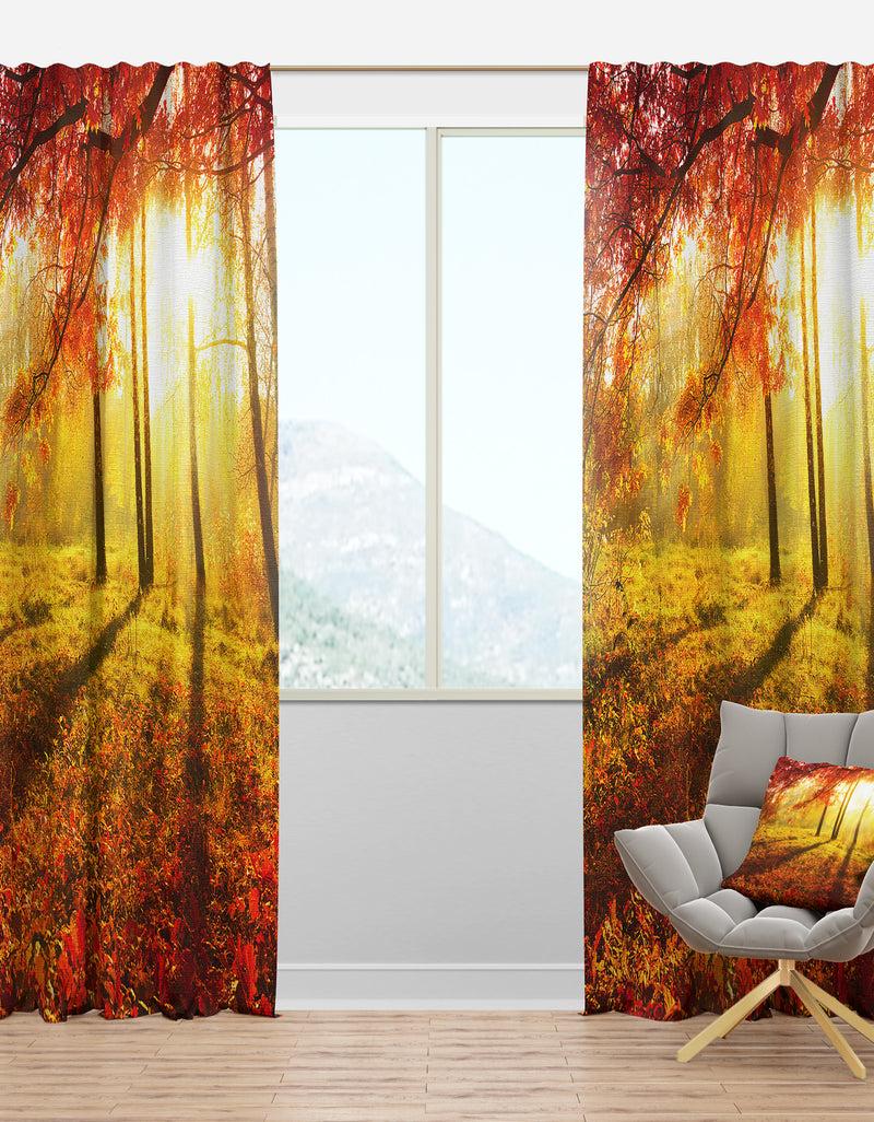 DesignQ Yellow Red Fall Trees and Leaves - Landscape Curtain Panels