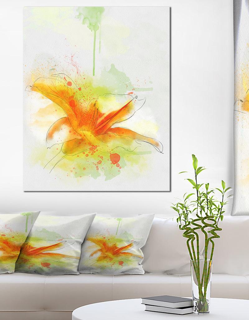 DesignQ Yellow Red Flower With Color Splashes - Extra Large Floral Canvas Art