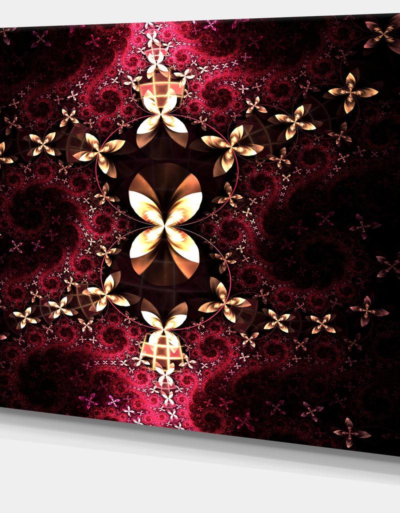 DesignQ Yellow Red Fractal Flower Pattern - Abstract Wall Art On Canvas