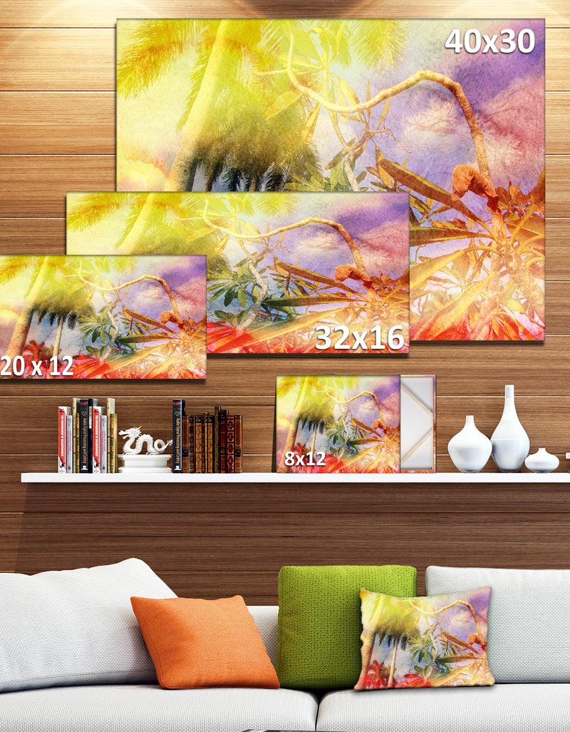 DesignQ Yellow Retro Palm Trees - Landscape Painting Canvas Print