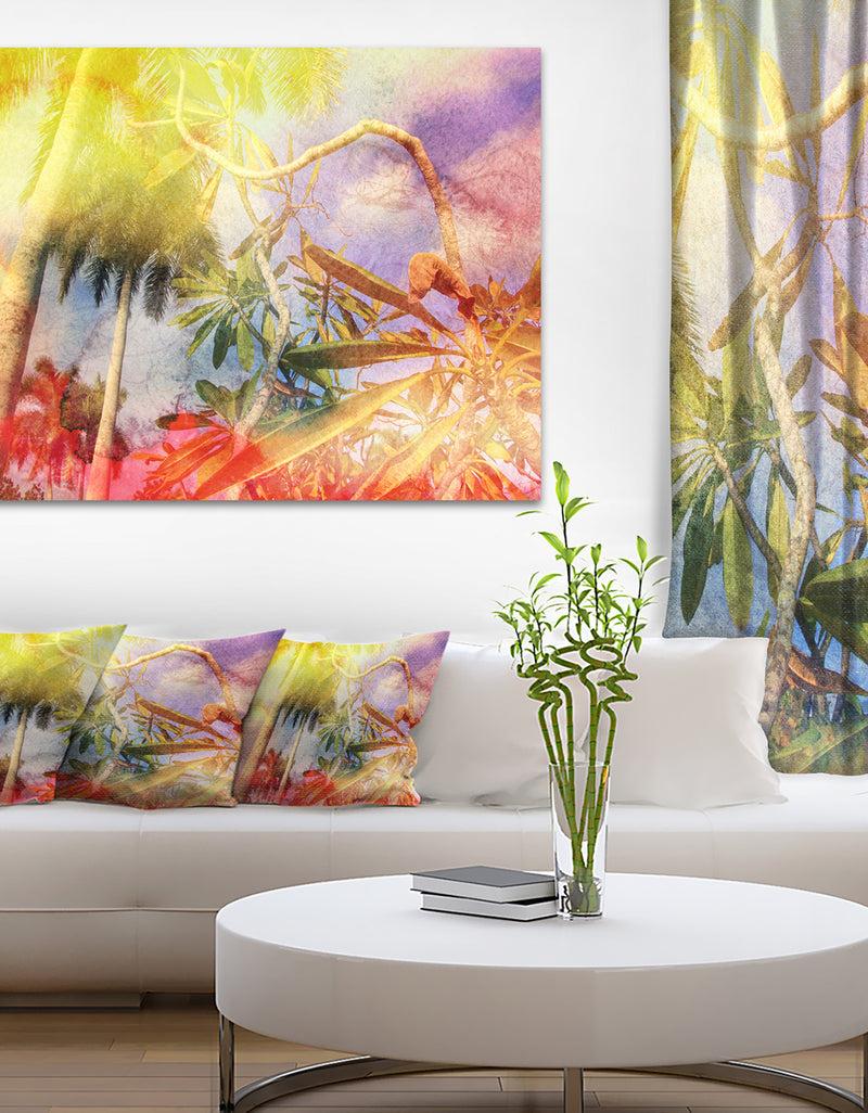 DesignQ Yellow Retro Palm Trees - Landscape Painting Canvas Print