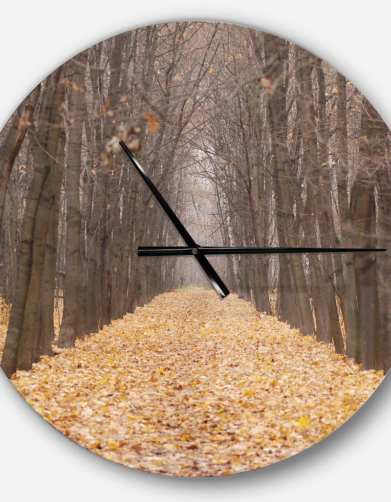 DesignQ Yellow Road Through Fall Forest - Oversized Traditional Wall CLock