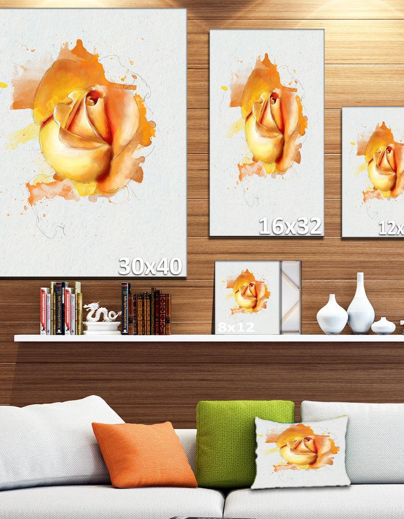 DesignQ Yellow Rose Flower On White Back - Flower Artwork On Canvas