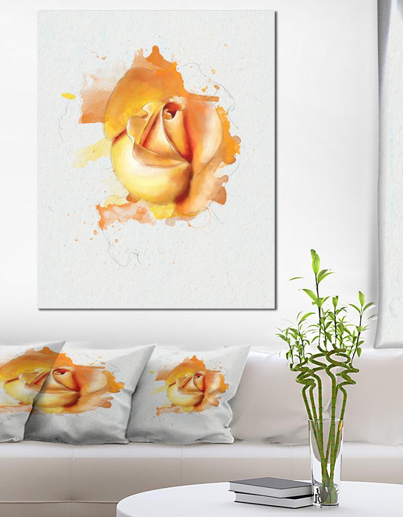 DesignQ Yellow Rose Flower On White Back - Flower Artwork On Canvas