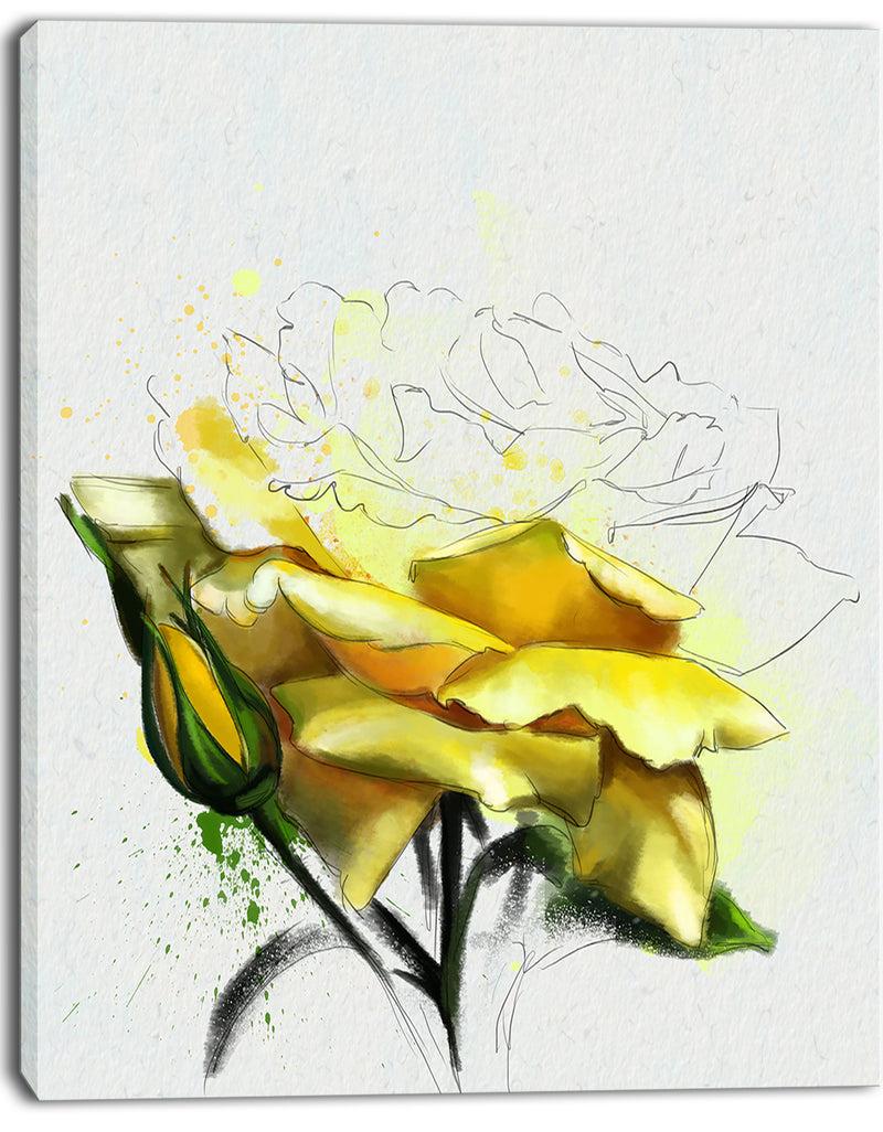 DesignQ Yellow Rose Illustration Watercolor - Modern Floral Canvas Wall Art