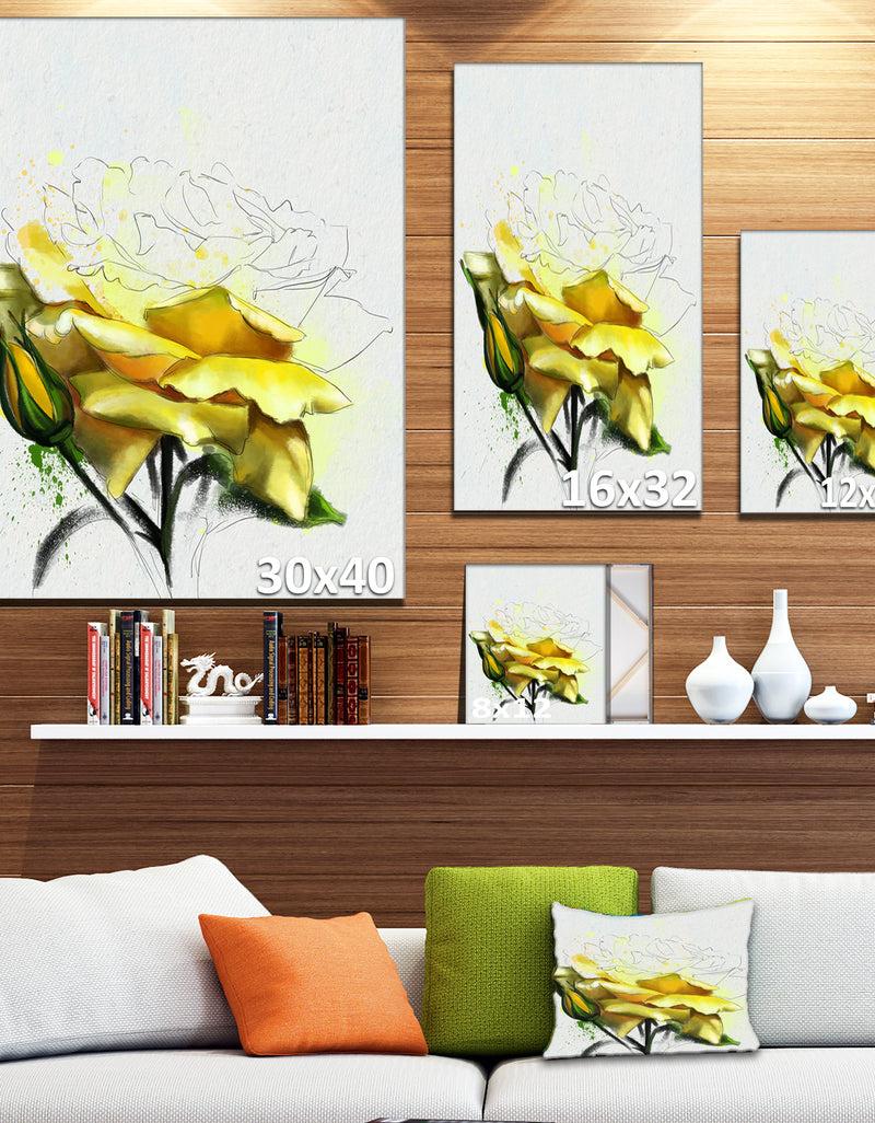 DesignQ Yellow Rose Illustration Watercolor - Modern Floral Canvas Wall Art