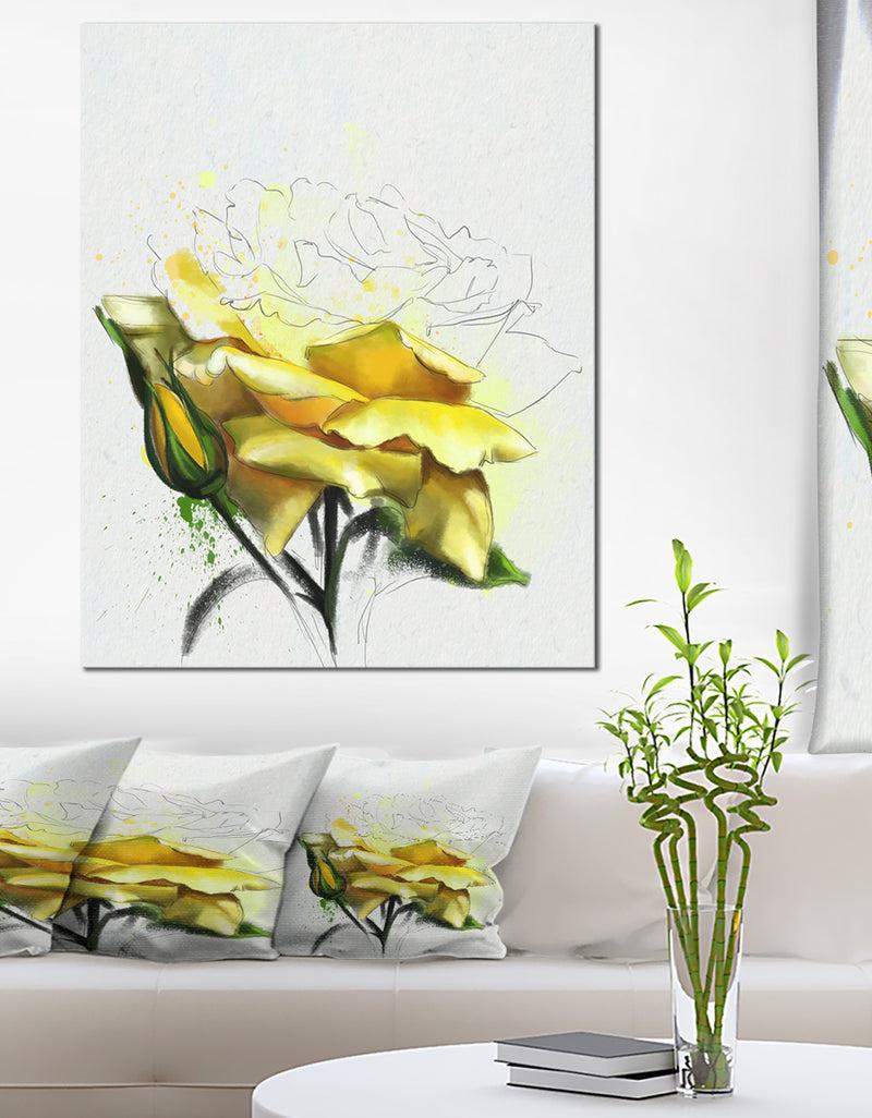 DesignQ Yellow Rose Illustration Watercolor - Modern Floral Canvas Wall Art