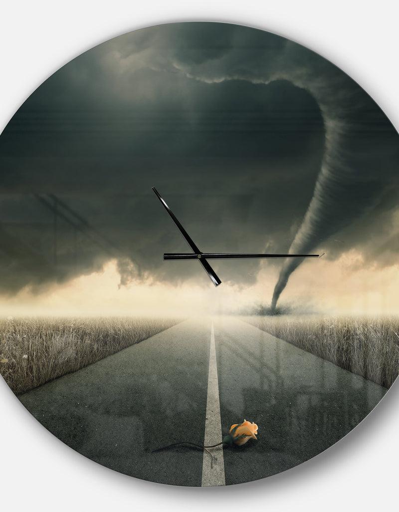 DesignQ Yellow Rose On The Dark Road - Oversized Landscapes Wall CLock