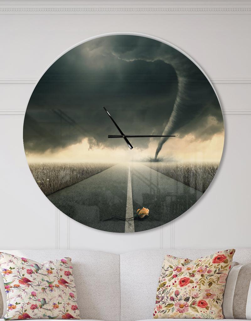 DesignQ Yellow Rose on the Dark Road - Oversized Landscapes Wall CLock
