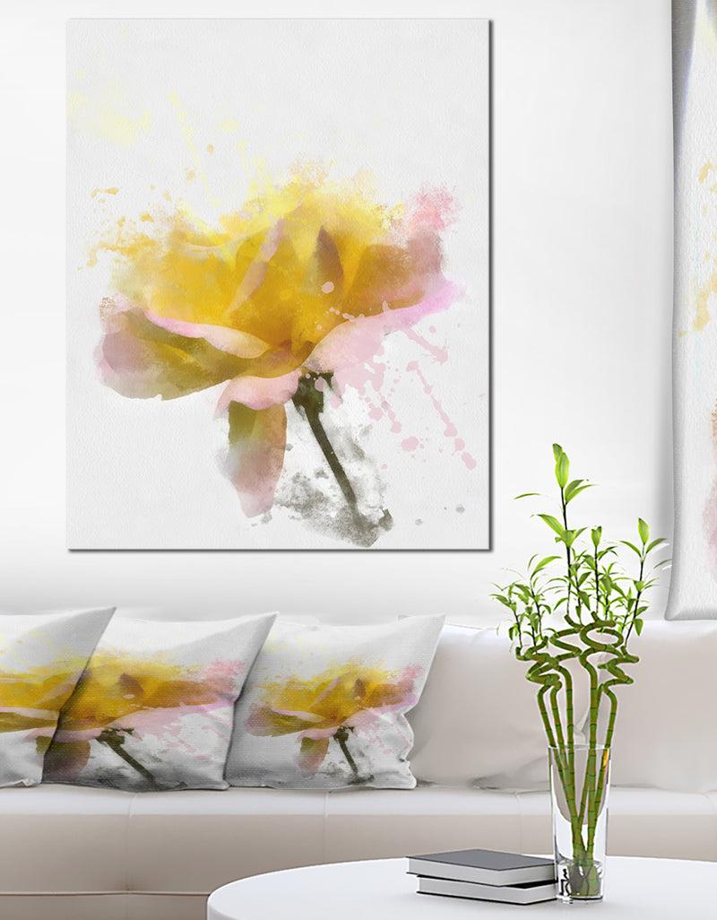 DesignQ Yellow Rose With Green Stem - Flower Canvas Print Artwork
