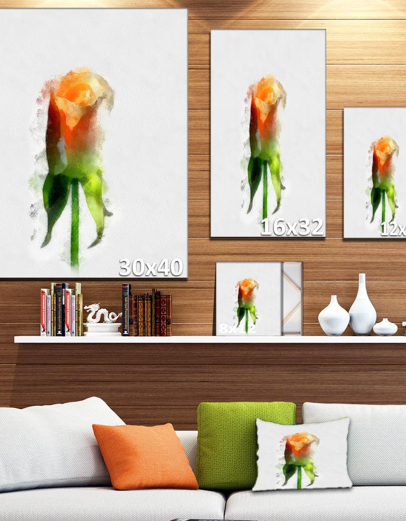 DesignQ Yellow Rose With Steam Drawing - Flower Artwork On Canvas