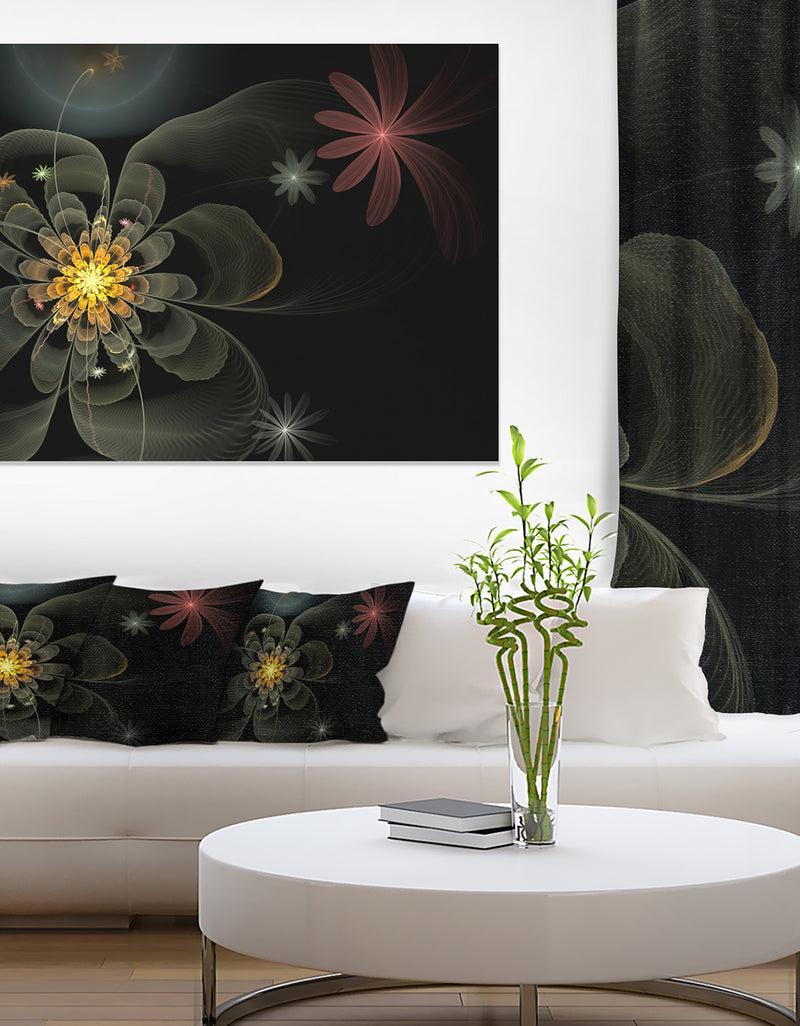 DesignQ Yellow Small Fractal Flower in Black - Modern Floral Canvas Wall Art