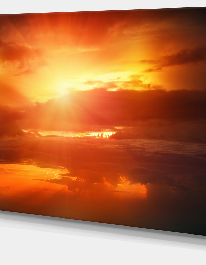 DesignQ Yellow Sunset Above Clouds - Oversized Beach Canvas Artwork