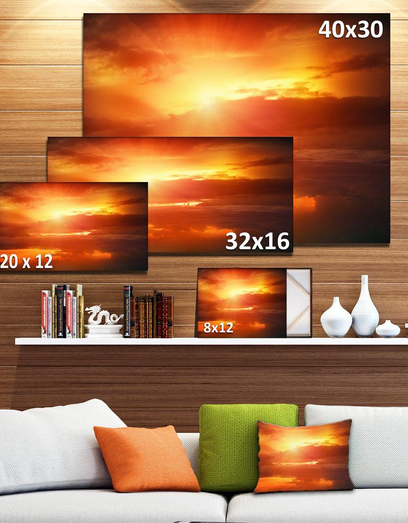 DesignQ Yellow Sunset Above Clouds - Oversized Beach Canvas Artwork