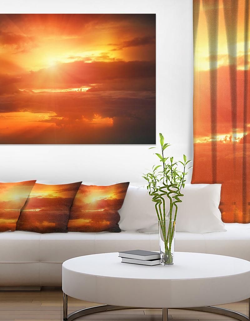 DesignQ Yellow Sunset Above Clouds - Oversized Beach Canvas Artwork