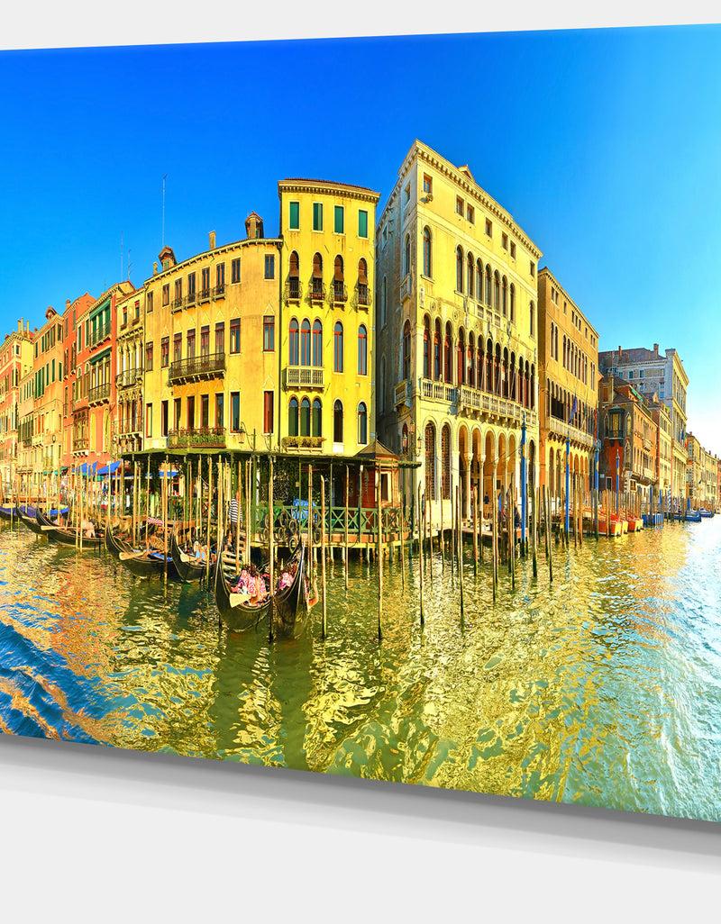 DesignQ Yellow Tinged Grand Canal Panorama - Cityscape Artwork Canvas