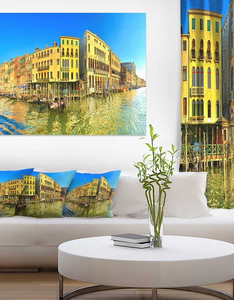 DesignQ Yellow Tinged Grand Canal Panorama - Cityscape Artwork Canvas