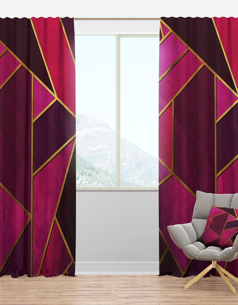 DesignQ Yellow trangular Geometry over Shades of Pink - Modern & Contemporary Curtain Panels